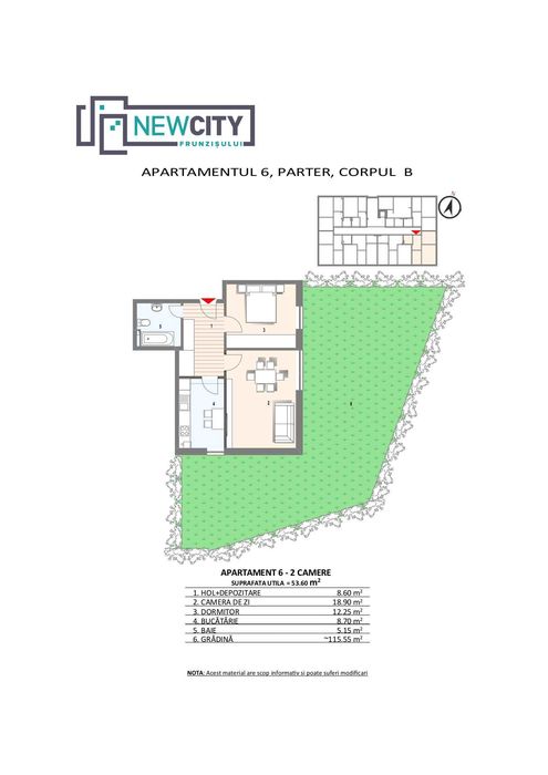 Apartament cu doua camere decomandate si gradina generoasa