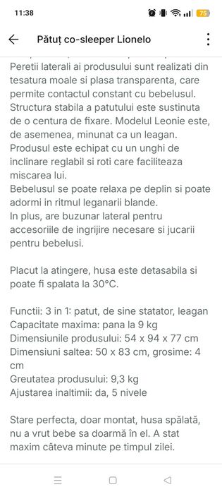 Pătuț Lionelo co-sleeper