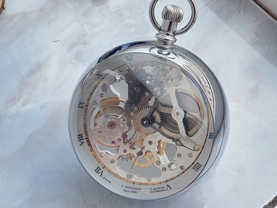 Ceas de buzunar C. BERTHET Glob Skeleton de birou, colectie, vintage