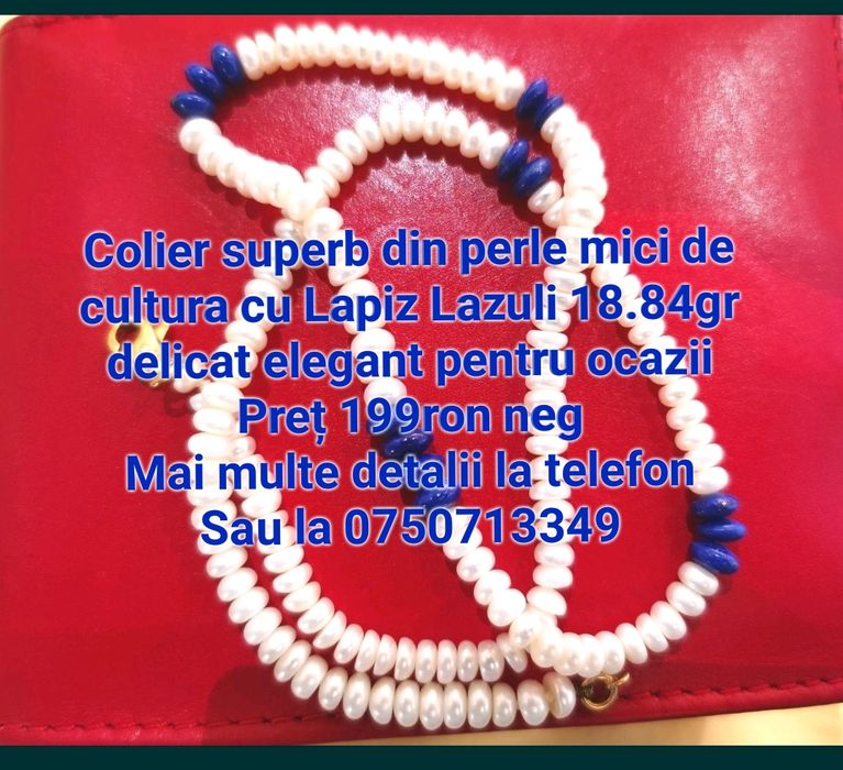 Colier superb din perle mici de cultura cu Lapiz Lazuli 18.84gr delica