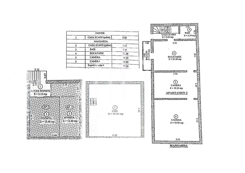 Apartament la casa, 3 camere, 77mp utili + pod (35mp) - Central