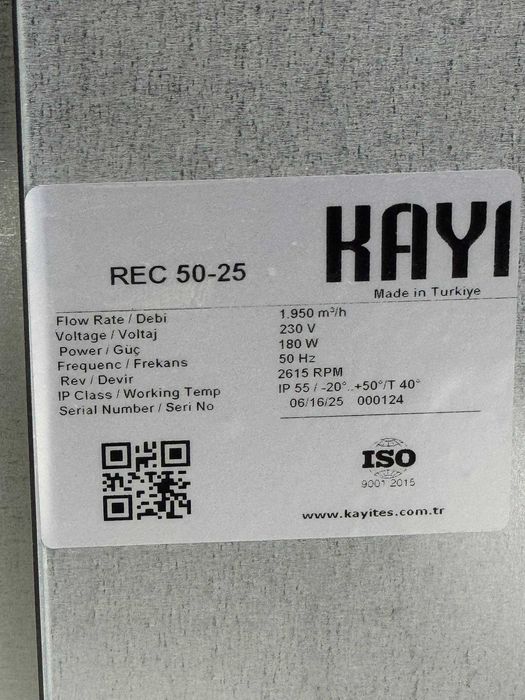 KAYI REC 30-15 dan 100-50 gacha Kanal ventilyator  1950m3 ventilatsiya