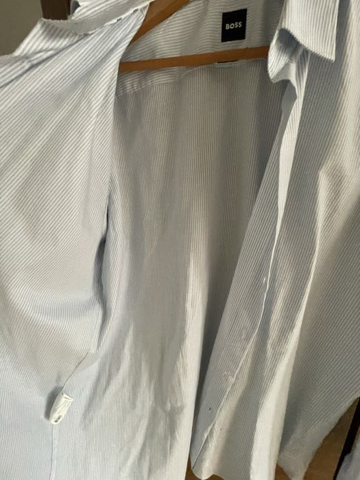 Мъжка риза Boss, сини раиета, EUR44, Памук