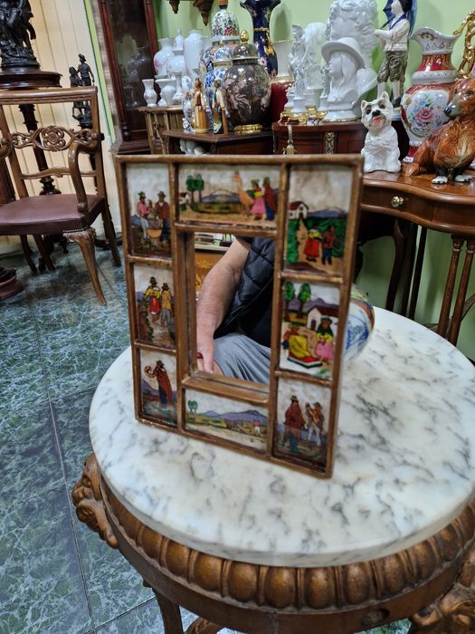 Страхотно антикварно колекционерско огледало ръчно изрисувано