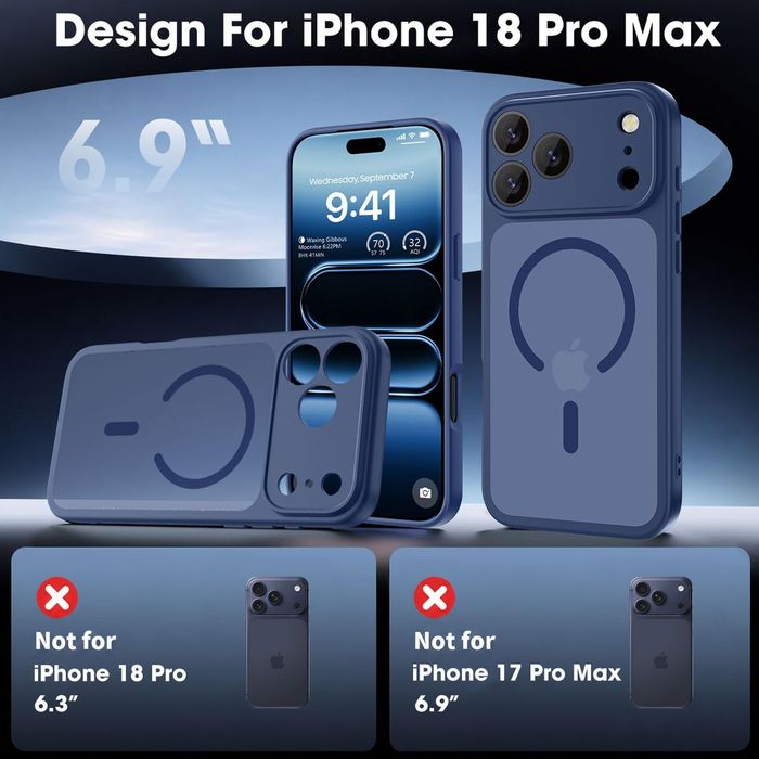Матов magsafe кейс за apple iphone 18 pro max - тъмно син