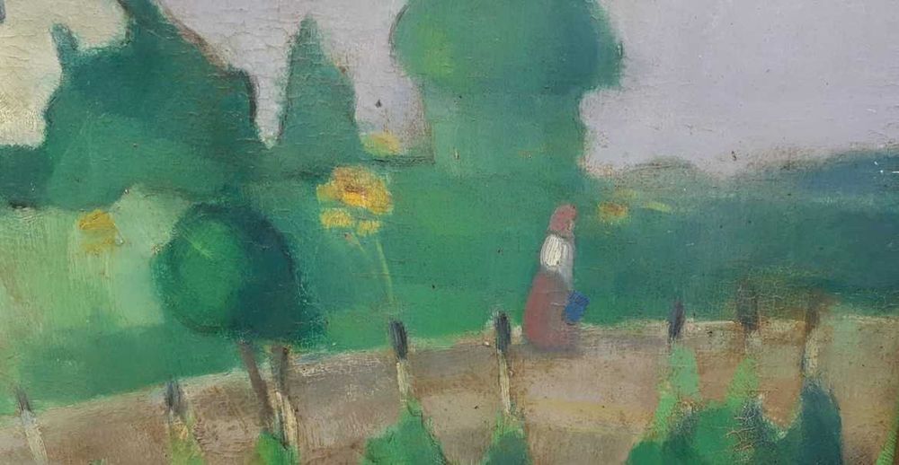 Tablou vechi - peisaj rural - semnat Berky Irma