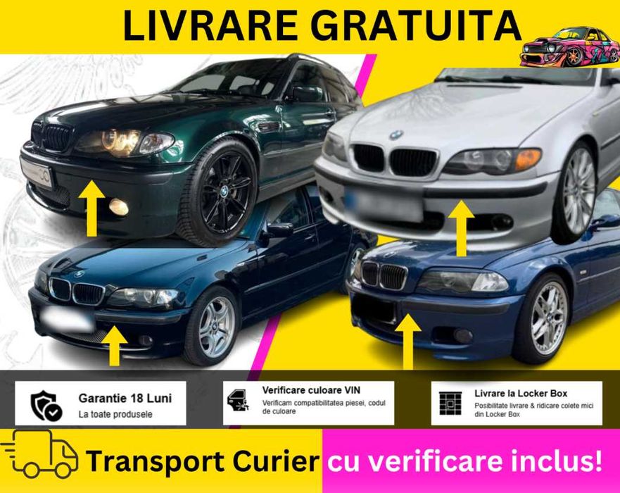 Bara fata M Tech LOOK Gri Negru Albastru Verde Alb Rosu BMW Seria 3 E46 Sedan Touring 1998 -2005 VOPSITA TU Alegi culoarea