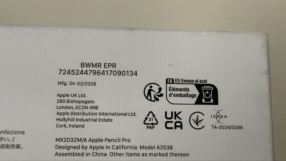 Apple Pencil Pro Model A2538