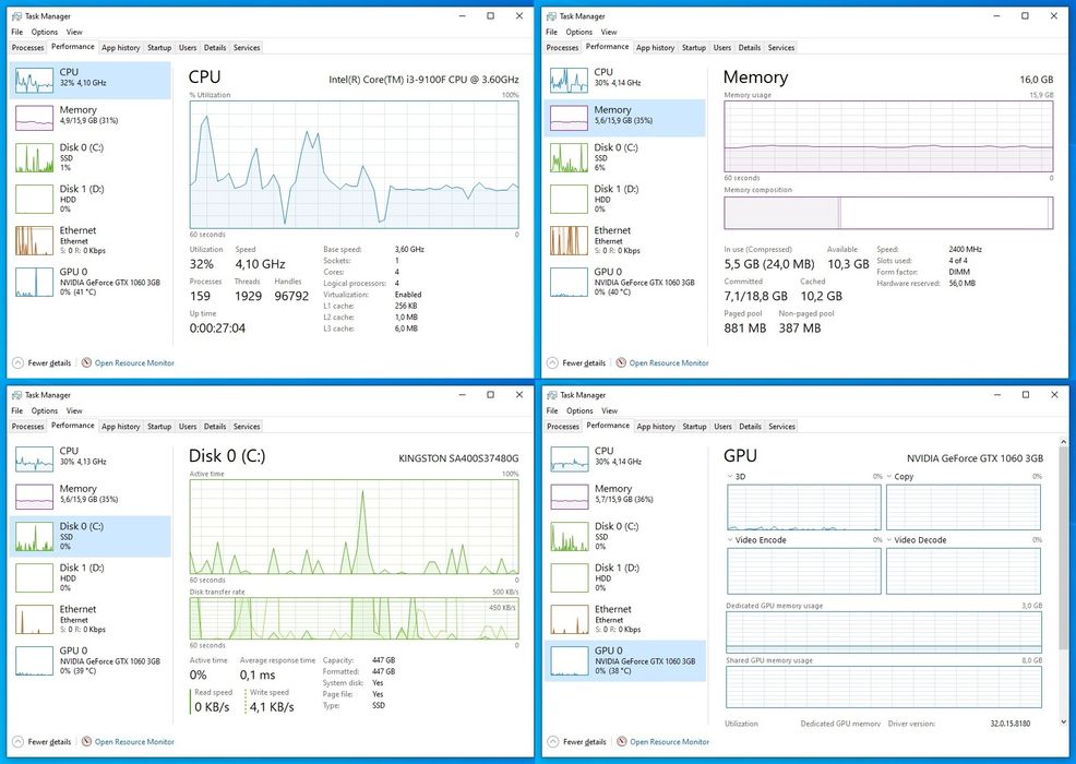 Геймърски компютър, MB Gigabyte Aorus, Intel i3, SSD 480GB, Ram 16GB..