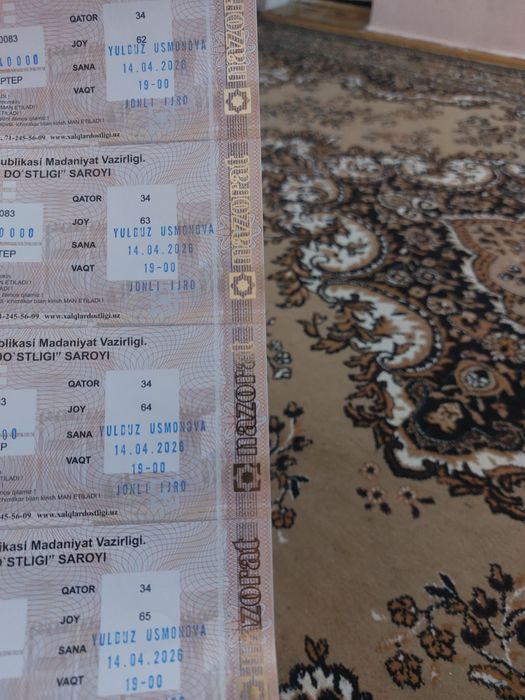 Yulduz Usmonova konsertiga beletlar bor.