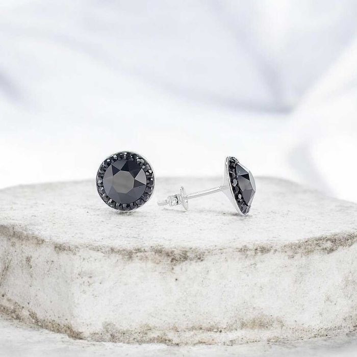 Сребърни Черни Обеци с Кристали Сваровски/Swarovski
