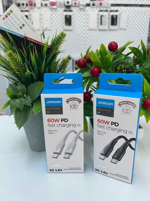 Cablu de date Joyroom, USB type C-USB type C, 60W, 1.2 m, Alb