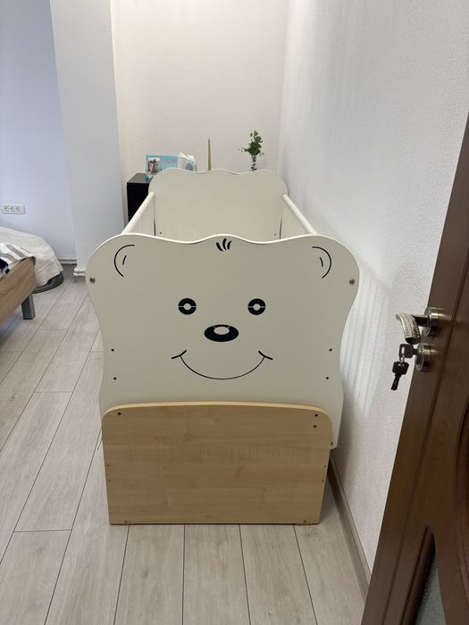 Patut transformabil mykids teddy natur -alb cu leganare