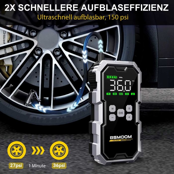 Starter auto BSMOOM, benzina/diesel, 16A, 12V, 21800mAh, compresor