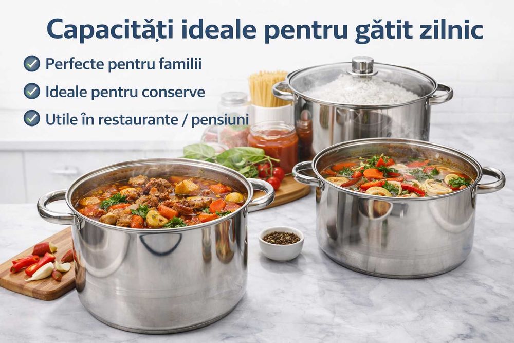 Set 3 oale inox Royalty Line cu capace sticla 11–16L