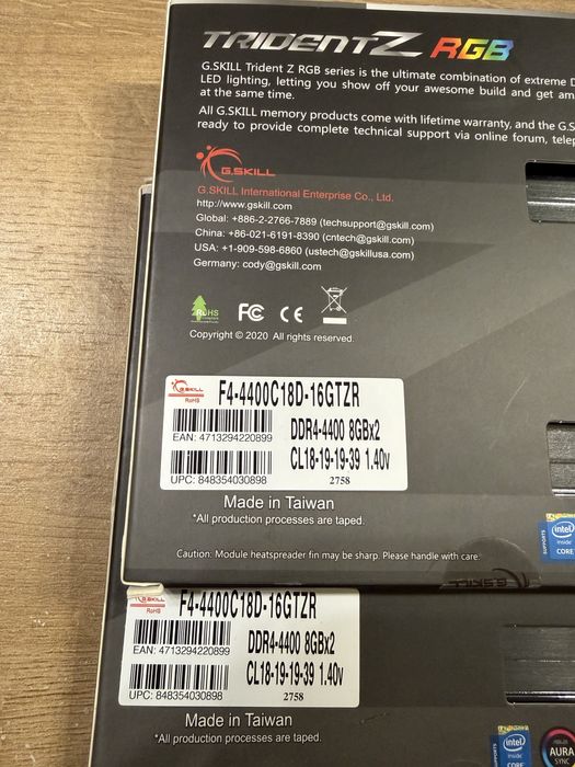 G skill trident Z RGB 4x8GB 32 GB 4400MHz CL18-19-19-39 DDR4 Рам Памет