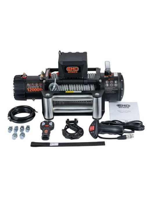 Troliu electric auto EMD Winch 12000lbs (5443kg), 12V, cablu otel, 26m, raport 265:1