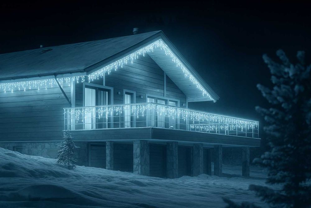 Коледна LED завеса 50м – топла светлина с бял флаш, висок клас модел