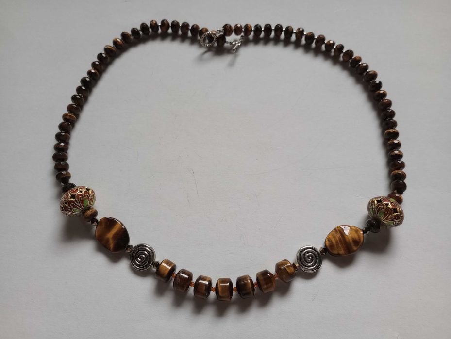 colier pietre naturale,ochi de tigru si perle cloisonnee