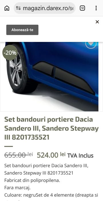Set bandouri portiere Dacia Sandero III, Sandero Stepway III 820173552