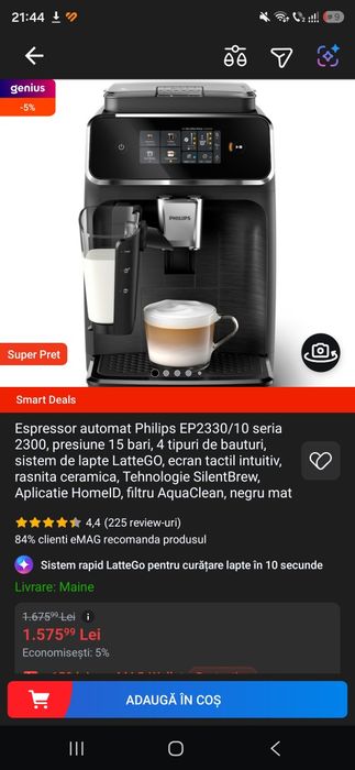 Espressor automat Philips EP2330 cu 1 an garanție Emag