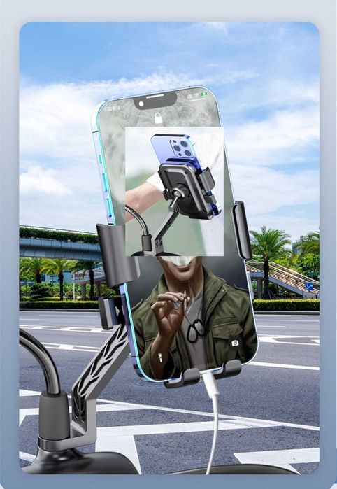 Стойка за телефон за мотор, скутер или велосипед, монтаж на огледала