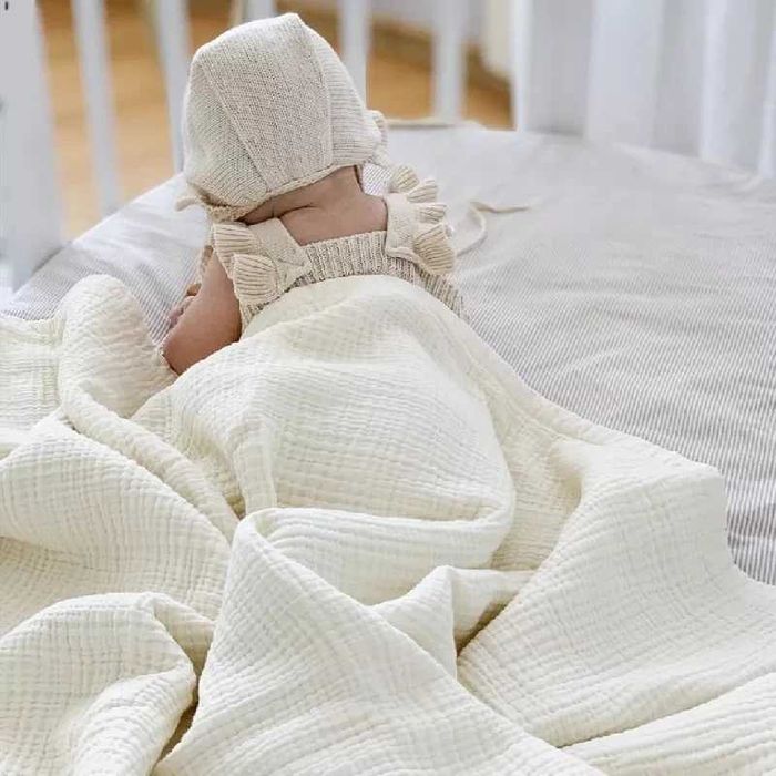 Paturică bebe, moale, de muselină, ALBĂ, bbc 105×105 cm