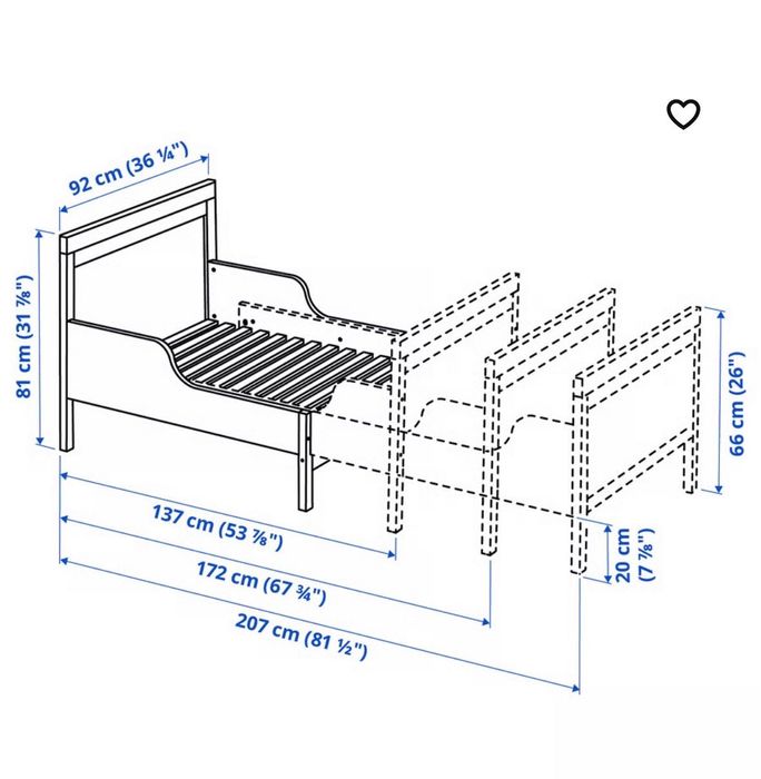 SUNDVIK Pat extensibil+somieră și saltea alb, 80x200 cm