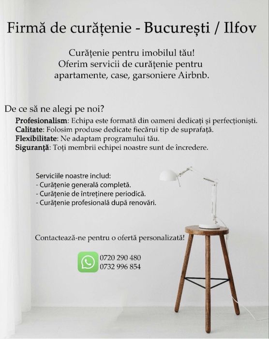 Curatenie pentru apartamente/garsoniere/case - Bucuresti/Ilfov