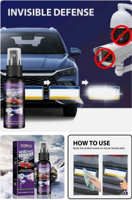 Спрей + Соларен заглушител за невидими регистрационни номера