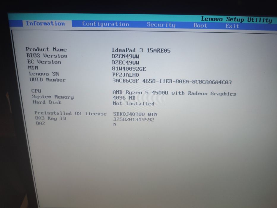 Placa de baza Lenovo Ideapad 3-15ARE05 - Ryzen 5-4500u/ 4gb ddr4
