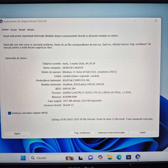 Laptop ASUS VivoBook 14" i5-1035G1 8GB 256GB SSD Zeus Amanet Militari