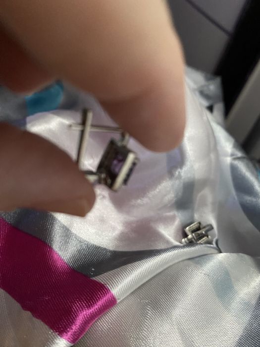 Cercei argint cu ametist, placat cu rodiu