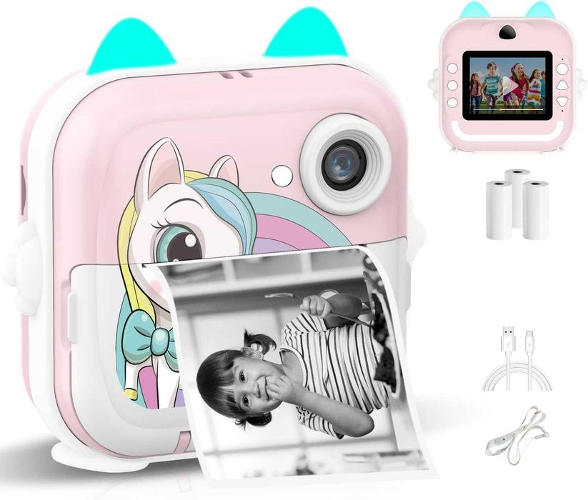 Aparat foto copii, imprimare instant, VALA Q5P Roz