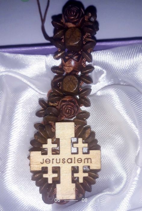 Iconita vintage argint cu pamant sfant Ierusalim bratara lemn maslin