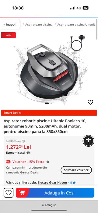 Aspirator robot piscine ultenic Pooleco 10 nou sigilat wireless dual