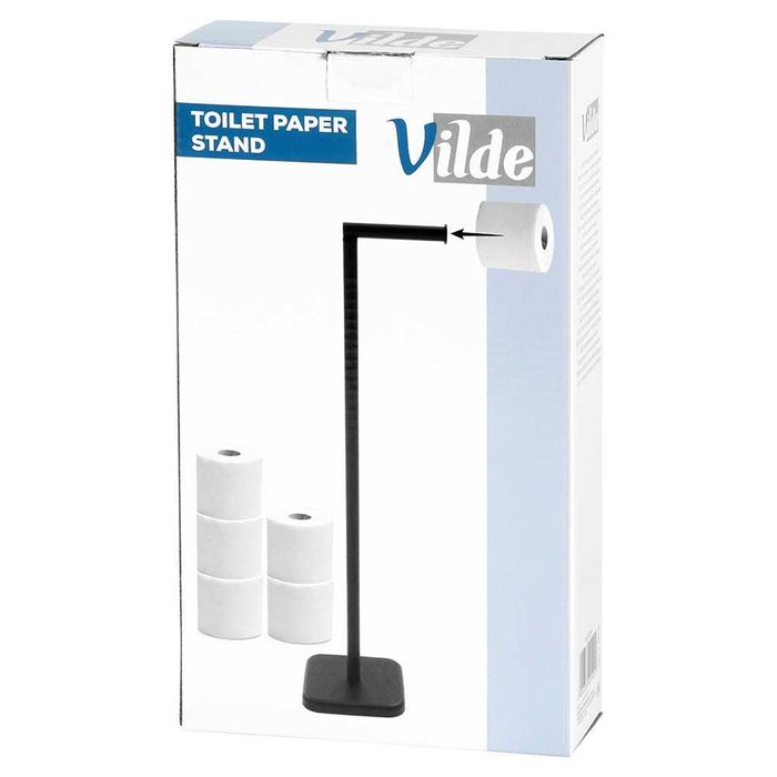 Свободностоящ WC сет с държач за тоалетна хартия, черна 56см