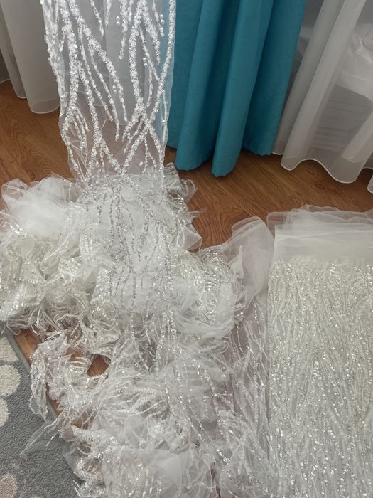 5 m dantela ivory cu paiete pentru rochie de mireasa
