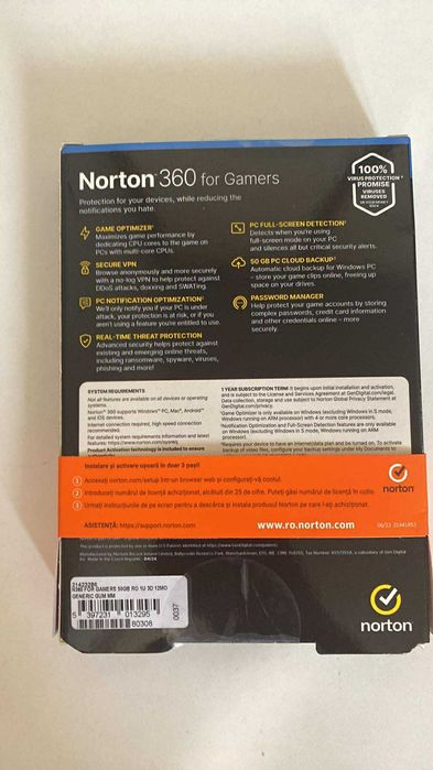 Antivirus Norton 360 Gamers, Backup, 1 An, 3 Dispozitive - Sigilat