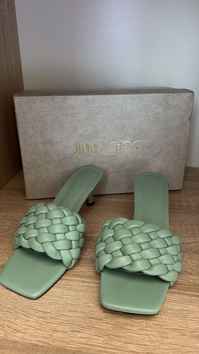 Sandale papuci toc mic verde apa