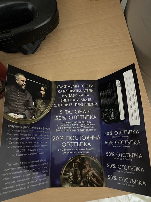 Продавам карта за Театрална работилница „Сфумато“