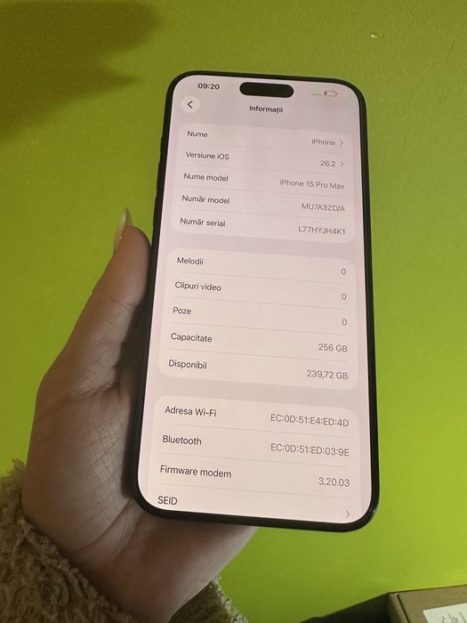 iPhone 15 Pro Max Blue Titanium 256GB - Baterie 95% - Impecabil