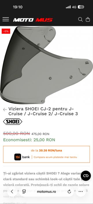 Vizieră moto SHOEI CJ-2, fumurie, pentru SHOEI J-Cruise 2 si 3, nouă cu factură.