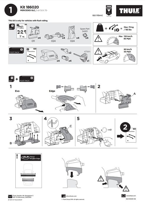 Kit Thule 186020 – pentru Mercedes GLC SUV (Bare Integrate) (2015 – 2022)