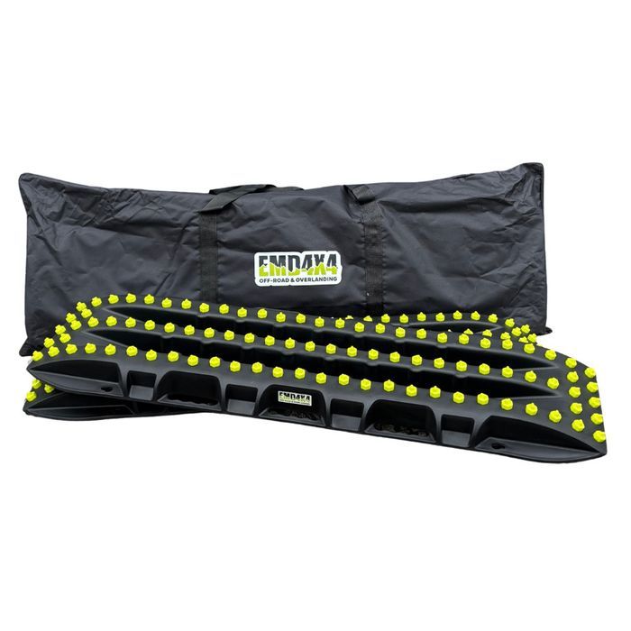 Set rampe de tracțiune negre 104 x 28 cm cu ornamente verzi, cu husă, EMD4x4