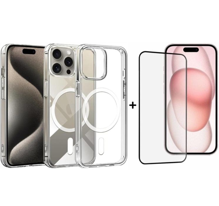 Iphone 14/15/16/16E/17/PRO/MAX/PLUS Husa Clear Cerc Alb + Folie Sticla