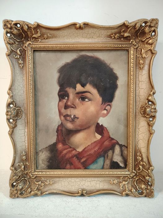 Ulei pe pânză o lucrare foarte veche încadrata într-o ramă din lemn ma