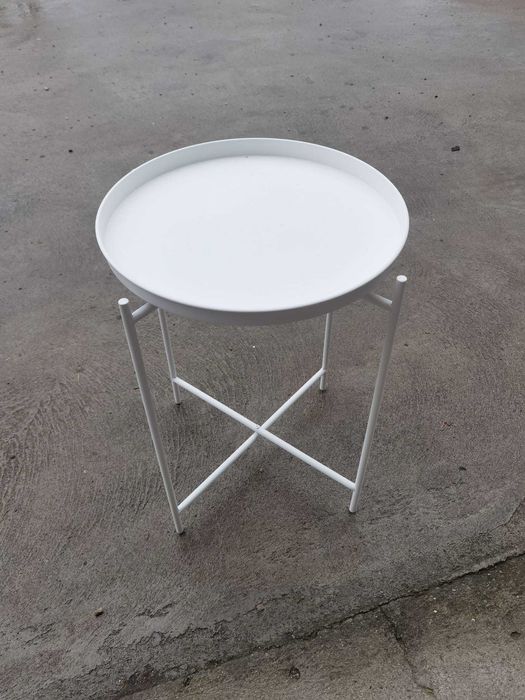 Masuta cu tava detasabila IKEA GLADOM, metal, alb, 45 × 45 × 58 cm