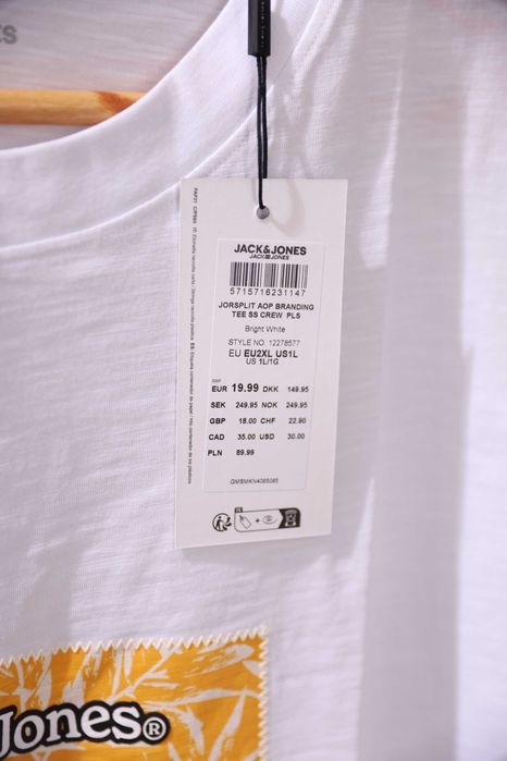 Tricou bărbați Jack & Jones, alb cu print logo, mărime 2XL, nou cu etichetă