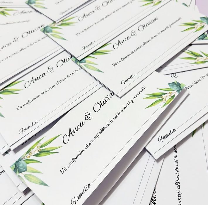 Invitatii nunta, botez, plicuri bani, meniuri, papetarie evenimente
